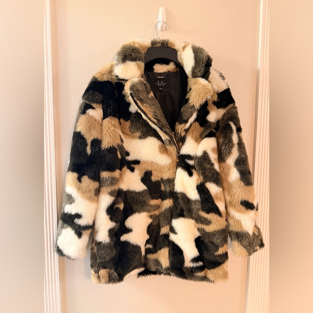 LA Coalition Vegan Faux Fur Penny Lane Animal Print Coat - Size Small